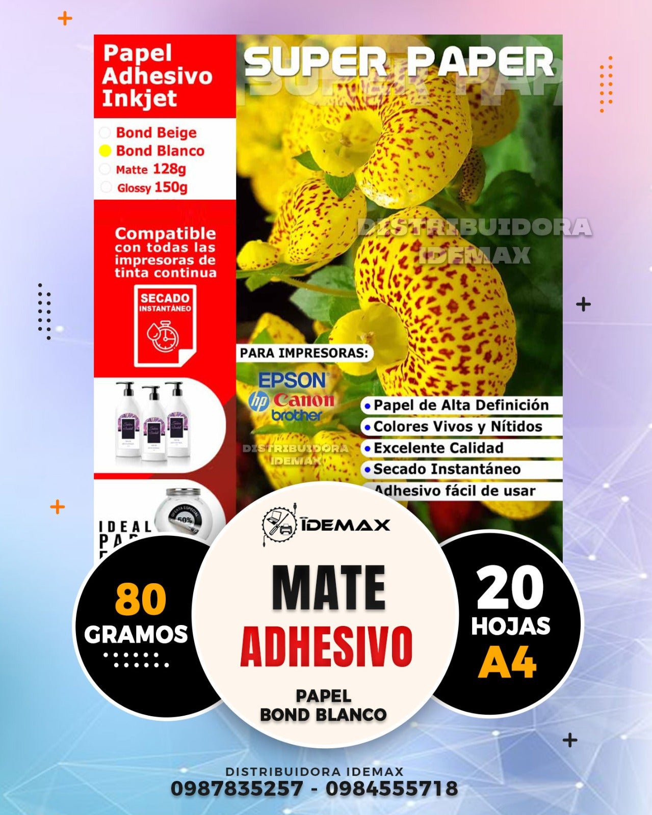 Papel Bond Adhesivo Blanco A4 20 hojas