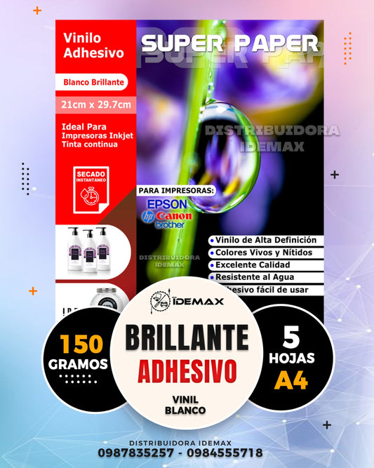 Vinil Adhesivo Blanco Brillante Inkjet 150 gramos A4 5H