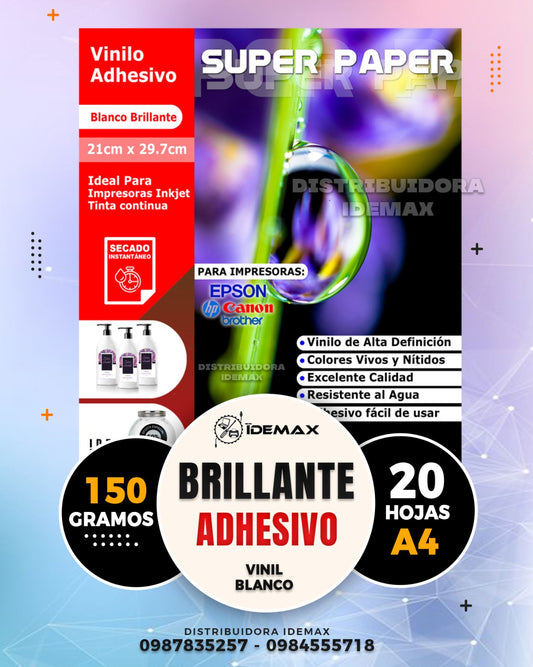 Vinil Adhesivo Blanco Brillante Inkjet 150 gramos A4 20H