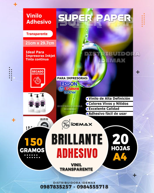 Vinil Adhesivo Transparente Inkjet 150 gramos A4 20H